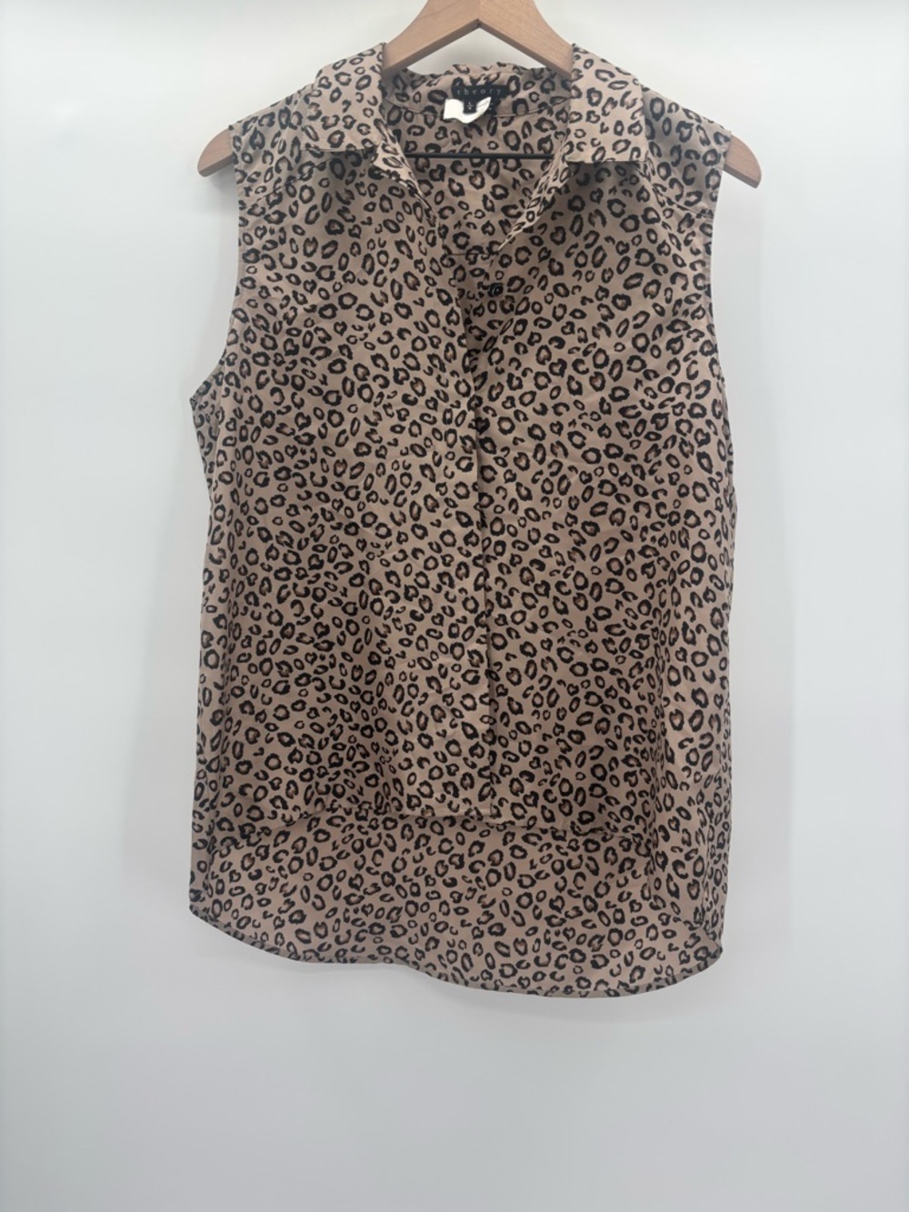 Theory Taupe and Black Cheetah Animal Print Sleeveless Blouse Size Large